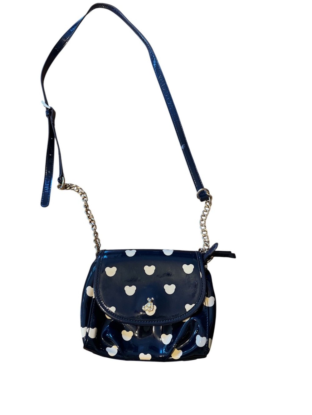 Teeny Weeny Gold bear Women’s Navy Heart small Print Crossbody Bag new